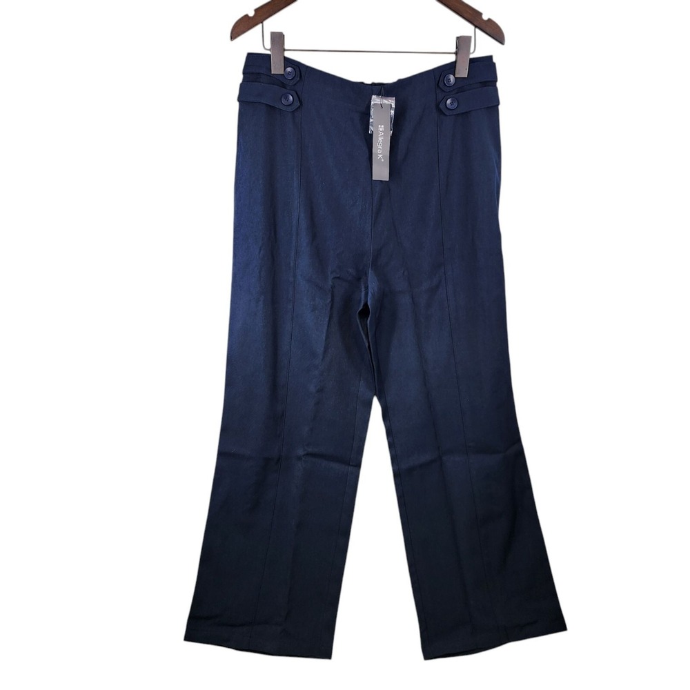 Allegra K Trousers Women 1X Navy Blue Sailor Button High Waist Wide Leg New